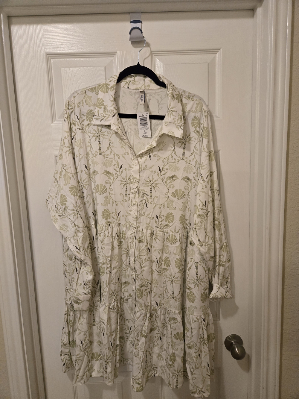 torrid Cream Midi Shirt Dress with Sage Floral Print